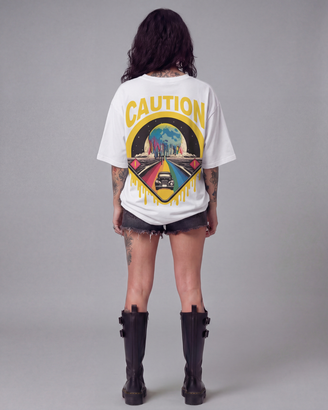 Proceed with Caution Oversized Offwhite Unisex T-shirt
