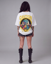 Proceed with Caution Oversized Offwhite Unisex T-shirt
